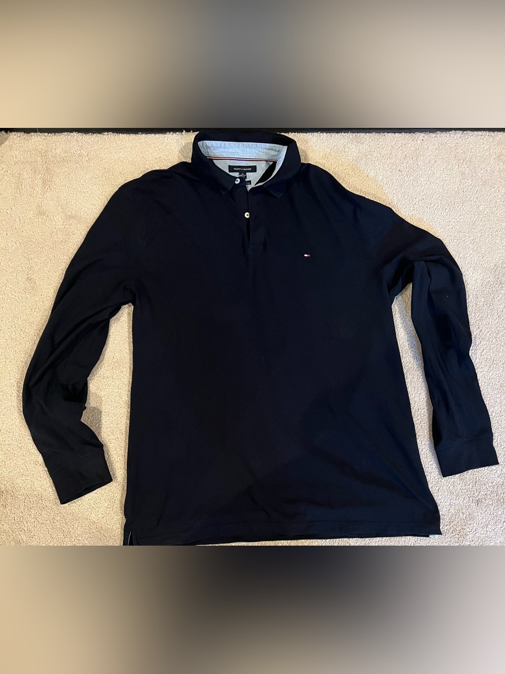 Tommy Hilfiger Men’s Dark Blue Long-Sleeve Polo with Chest Logo